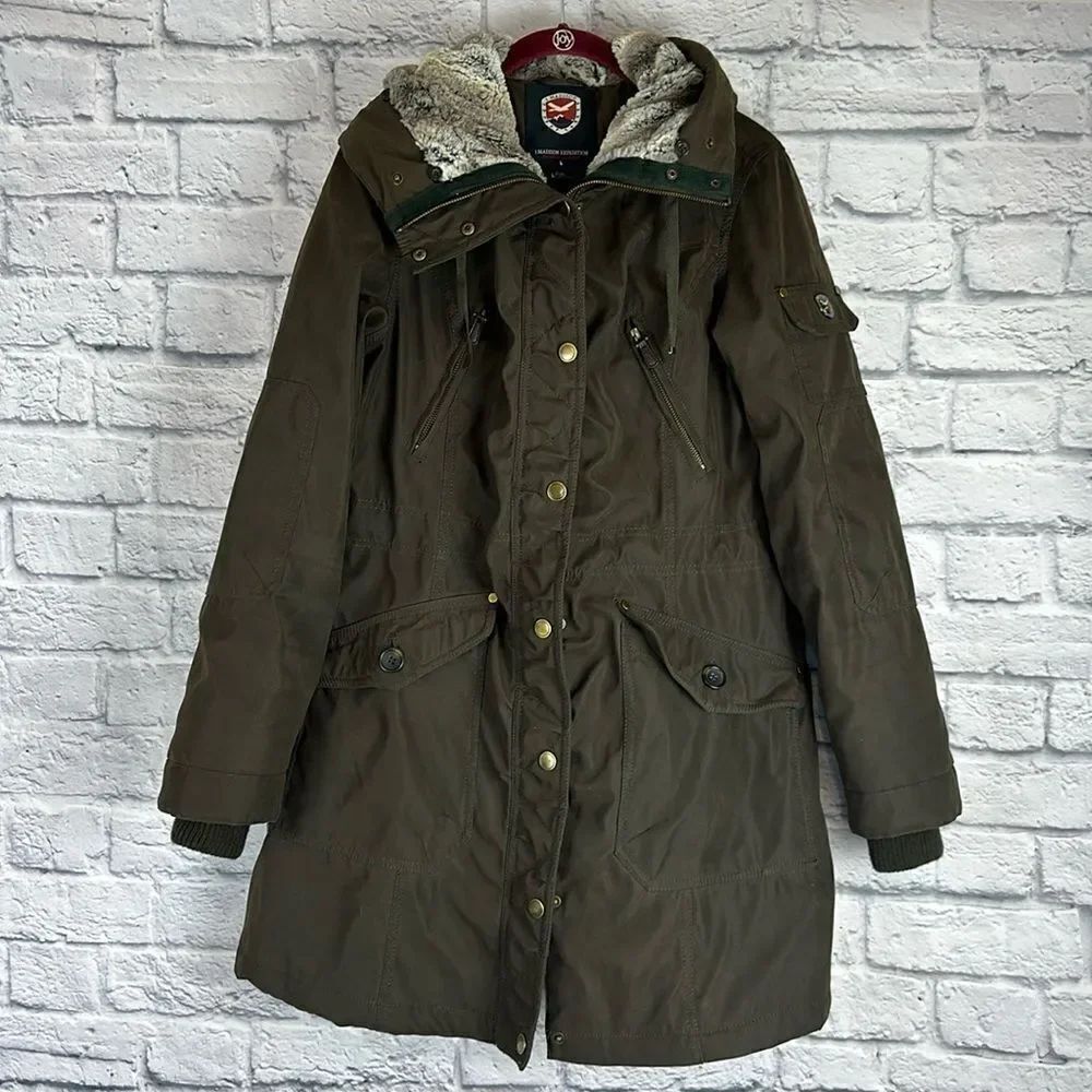 1 Madison Expedition Weatherproof Brown Winter Parker, Fur Trimmed Size Medium
